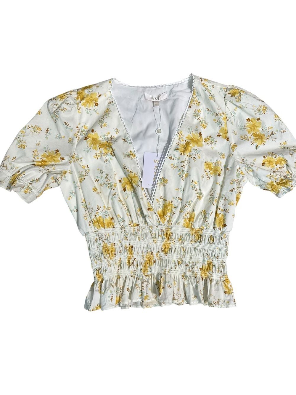 Wayf Smocked Crop Blouse Floral Print Size Medium